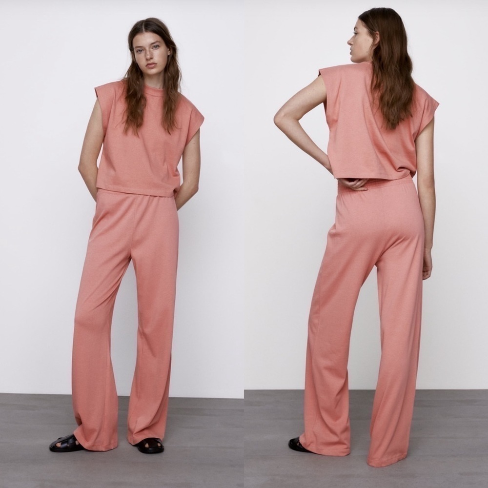 Zara Flowing Wide Leg Trousers in Pink Size Medium